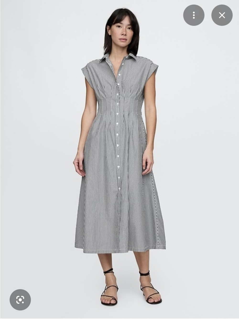 GAP Gray Pinstripe Button-Front Midi Dress